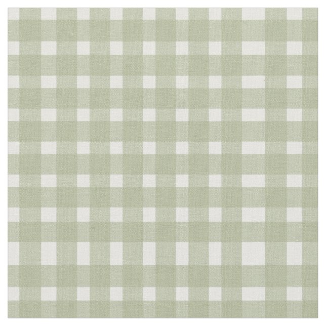 Sage Grönt White Gingham Mönster Tyg (Närbild)