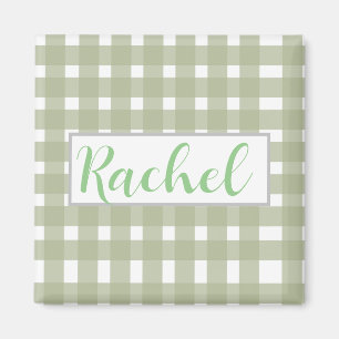 Sage Grönt White Gingham Personlig Magnet