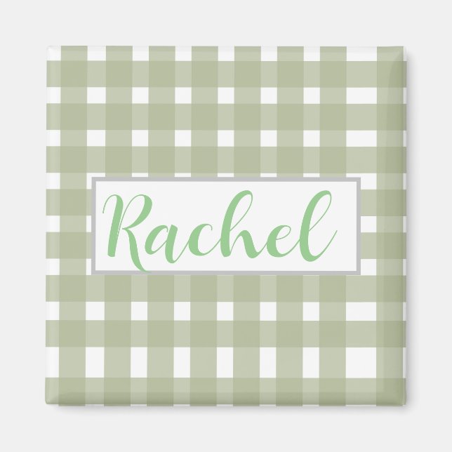 Sage Grönt White Gingham Personlig Magnet (Framsidan)