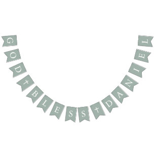 Sage Grönt White Kor Boy Baptism Bunting Flaggor