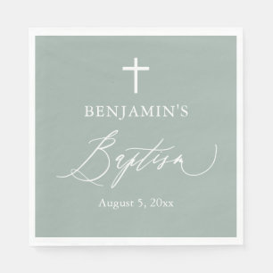 Sage Grönt White Kor Boy Baptism Pappra Napkins Pappersservett