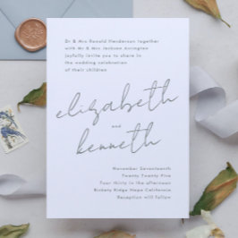 Sage Grönt White Modern Custom Names Bröllop Inbjudningar