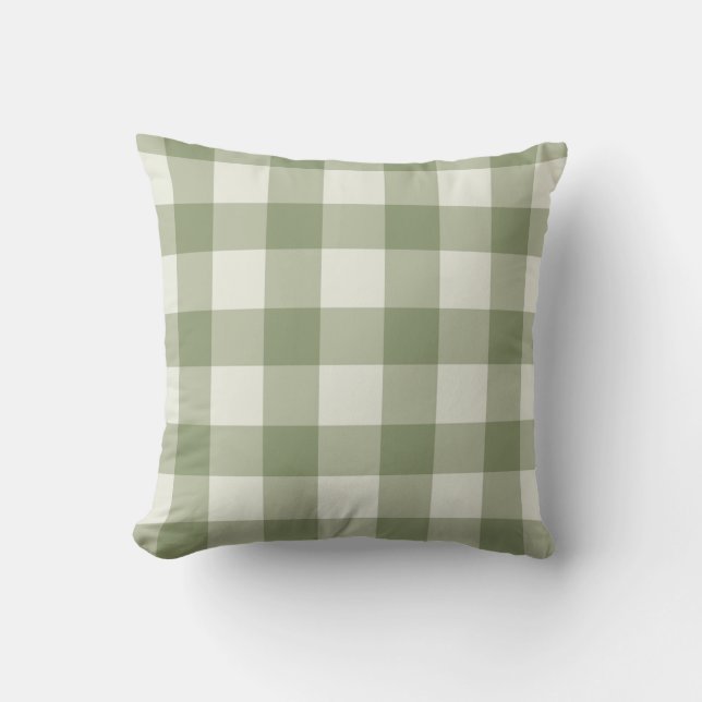Sage Grönt White Modern Farmhouse Tartan Mönster Kudde (Framsida)