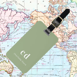 Sage grönt white monogram initialer bagagebricka