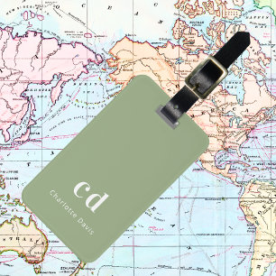 Sage grönt white monogram initialer bagagebricka