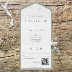 Sage Grönt & White Monogram Minimal QR-kod