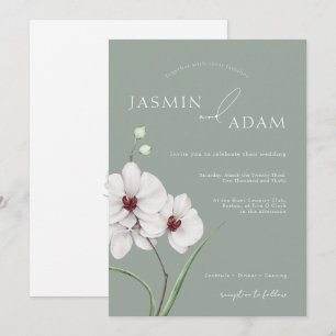 Sage Grönt White Orchids Initialer Blommigt Bröllo Inbjudningar