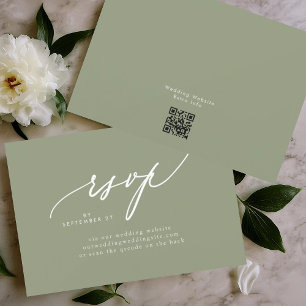 Sage Grönt White Simple QR CODE Bröllop webbplats OSA Kort