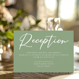 Sage Grönt White Typography Wedding Reception Tilläggskort