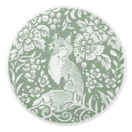 Sage Grönt White Woodland Animal Fox Mönster   Knopp