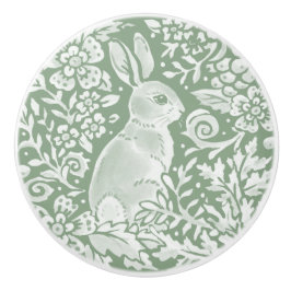 Sage Grönt White Woodland Animal Rabbit Mönster Knopp