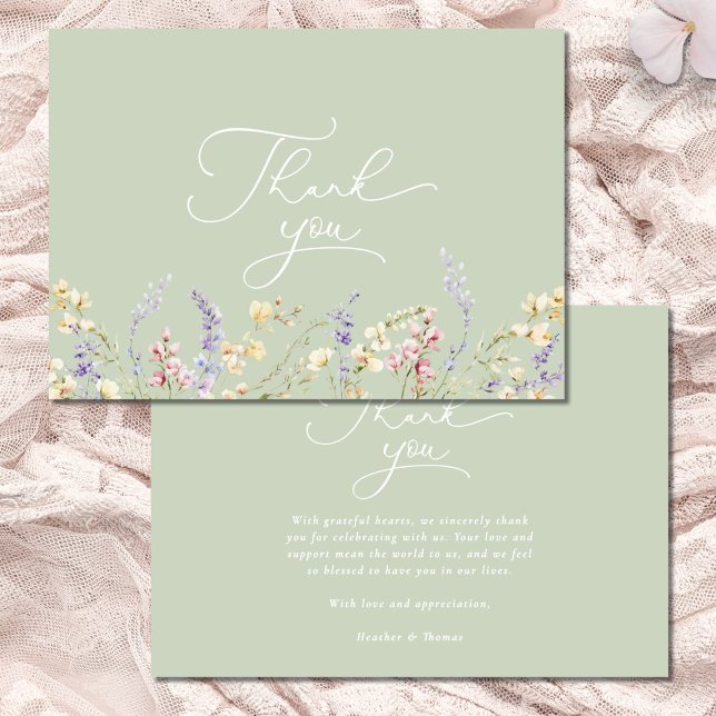Sage Grönt WildblomBaby Shower Tack Kort (Skapare uppladdad)
