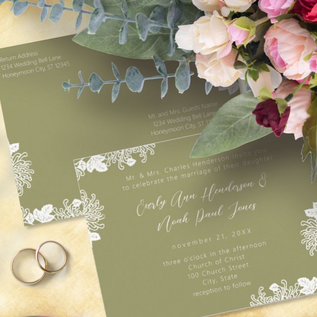 Sage Grönt Wildblombloom Billigt Bröllop Inbjudan Vykort (Skapare uppladdad)