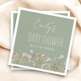 Sage Grönt WildblomBoho Baby Shower in Bloom Pappersservett