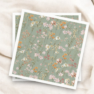 Sage Grönt WildblomBoho Bröllop i Bloom Garden Pappersservett