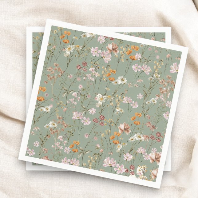 Sage Grönt WildblomBoho Bröllop i Bloom Garden Pappersservett (Skapare uppladdad)