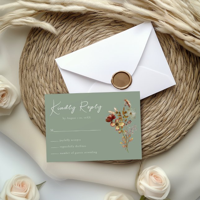 Sage Grönt WildblomBoho-Bröllop OSA Card (Skapare uppladdad)