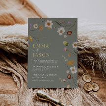 Sage Grönt WildblomBoho bröllopsinbjudan