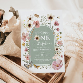 Sage Grönt Wildblomfröken Onederful 1:a födelsedag Inbjudningar