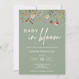 Sage Grönt Wildblomma Baby i Bloom Baby Shower Inbjudningar