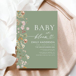 Sage Grönt Wildblomma Baby i Bloom Baby Shower Inbjudningar