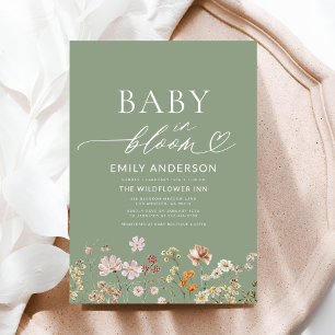 Sage Grönt Wildblomma Baby i Bloom Baby Shower Inbjudningar