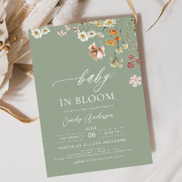 Sage Grönt Wildblomma Baby i Bloom Baby Shower Inbjudningar
