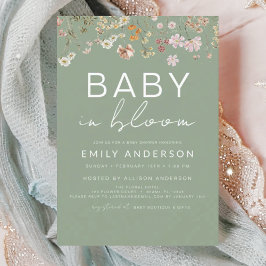 Sage Grönt Wildblomma Baby i Bloom Baby Shower Inbjudningar