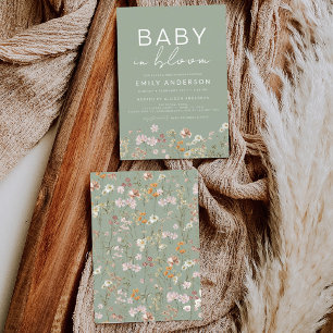 Sage Grönt Wildblomma Baby i Bloom Baby Shower Inbjudningar
