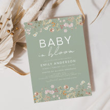 Sage Grönt Wildblomma Baby i Bloom Baby Shower