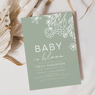 Sage Grönt Wildblomma Baby i Bloom Baby Shower Inbjudningar