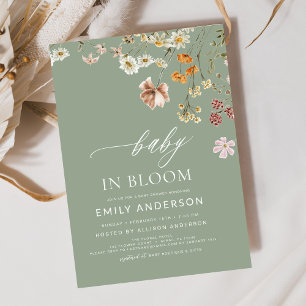 Sage Grönt Wildblomma Baby i Bloom Baby Shower Inbjudningar
