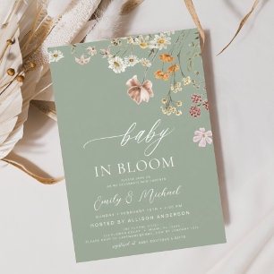 Sage Grönt Wildblomma Baby i Bloom Baby Shower Inbjudningar