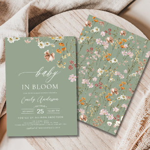 Sage Grönt Wildblomma Baby i Bloom Baby Shower Inbjudningar