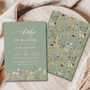 Sage Grönt Wildblomma Baby i Bloom Baby Shower Inbjudningar