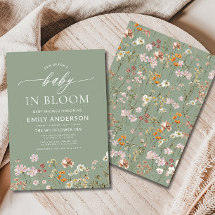 Sage Grönt Wildblomma Baby i Bloom Baby Shower Inbjudningar