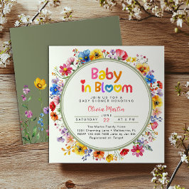 Sage Grönt Wildblomma Baby i Bloom Baby Shower Inbjudningar