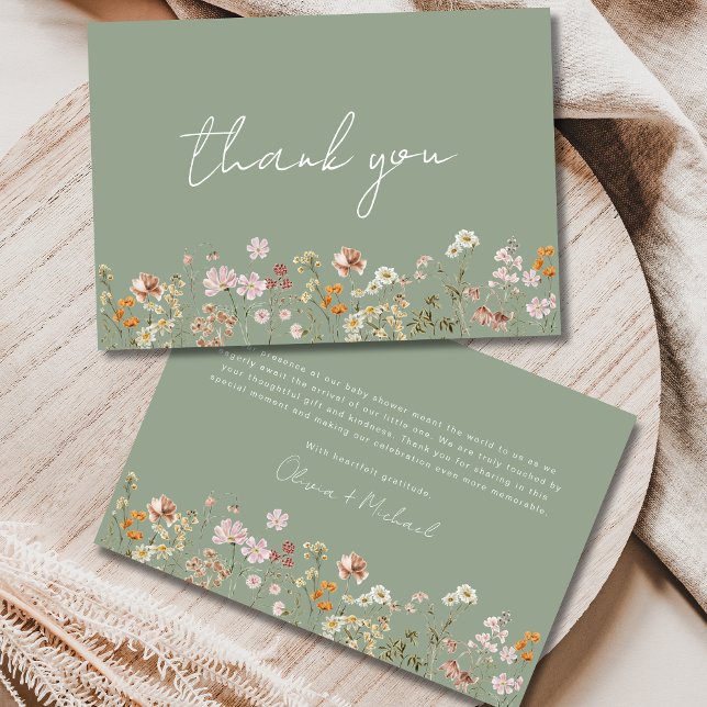 Sage Grönt Wildblomma Baby i Bloom Baby Shower Tack Kort (Skapare uppladdad)