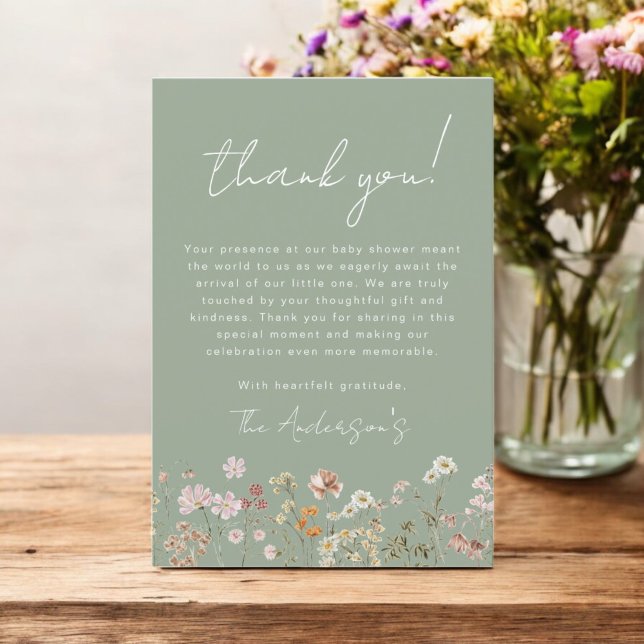 Sage Grönt Wildblomma Baby i Bloom Baby Shower Tack Kort (Skapare uppladdad)