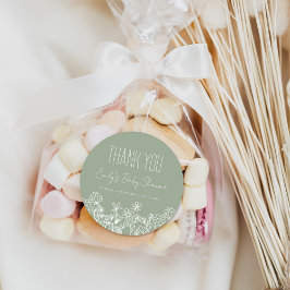 Sage Grönt Wildblomma Baby Shower-Tack-förmån Runt Klistermärke