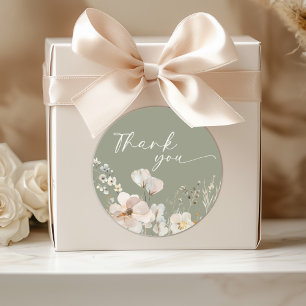 Sage Grönt Wildblomma Baby Shower Tack Runt Klistermärke
