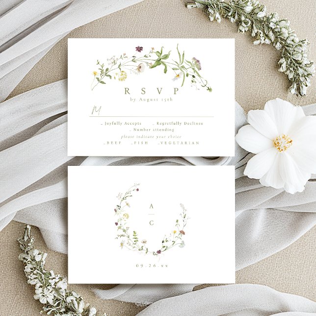 Sage Grönt Wildblomma Rustic Boho Bröllop OSA (Sage Green Wildflower Rustic Boho Wedding RSVP)