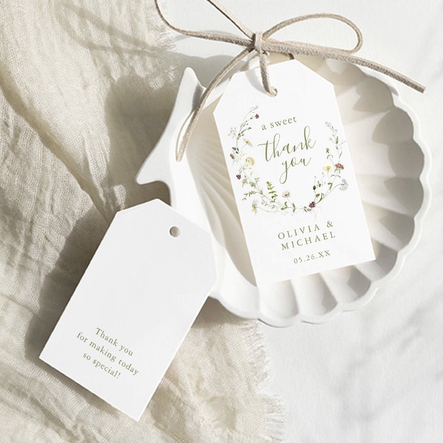 Sage Grönt Wildblomma Rustic Boho tack för att du  Presentetikett (Elegant Wildflower Rustic Boho thank you favors Gift Tags)
