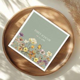 Sage Grönt WildblommBoho Bröllop Napkins Pappersservett