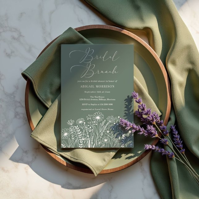 Sage Grönt WildblommBoho Möhippa Brunch Shower Inbjudningar (Skapare uppladdad)