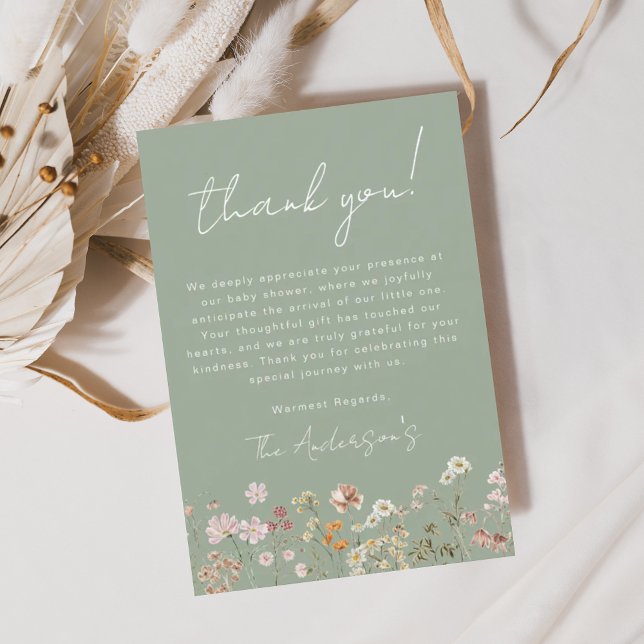 Sage Grönt Wildblomme Baby Shower - tack för ditt  Flygblad (Skapare uppladdad)