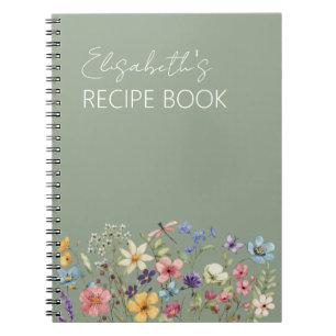 Sage Grönt WildblommMöhippa Recipe Bok Anteckningsbok