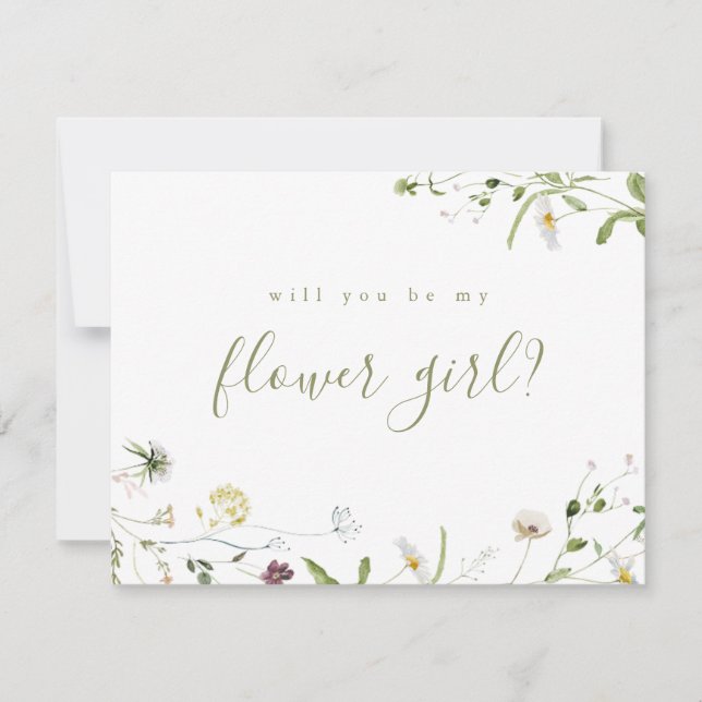 Sage Grönt Wildblommor ska du vara min blommflicka Inbjudningar (Framsida)