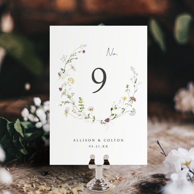Sage Grönt WildblommRustic Boho Bröllop Bordsnummer (Elegant Wildflower Rustic Boho Wedding Table Number)