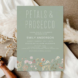 Sage Grönt WildblomPetals & Prosecco Inbjudningar